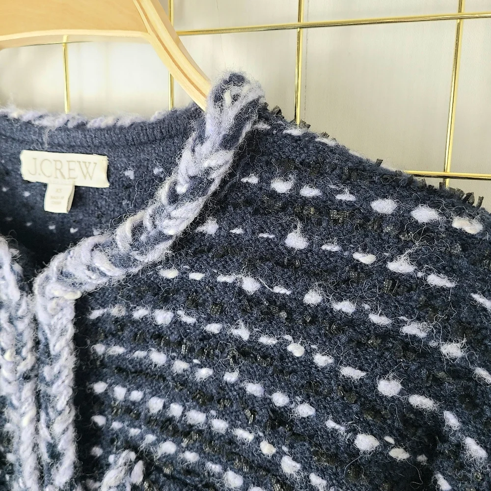 J. Crew Cropped Marled Yarn Navy Blue Merino Wool Alpaca Lady Jacket Blazer - Picture 5 of 13